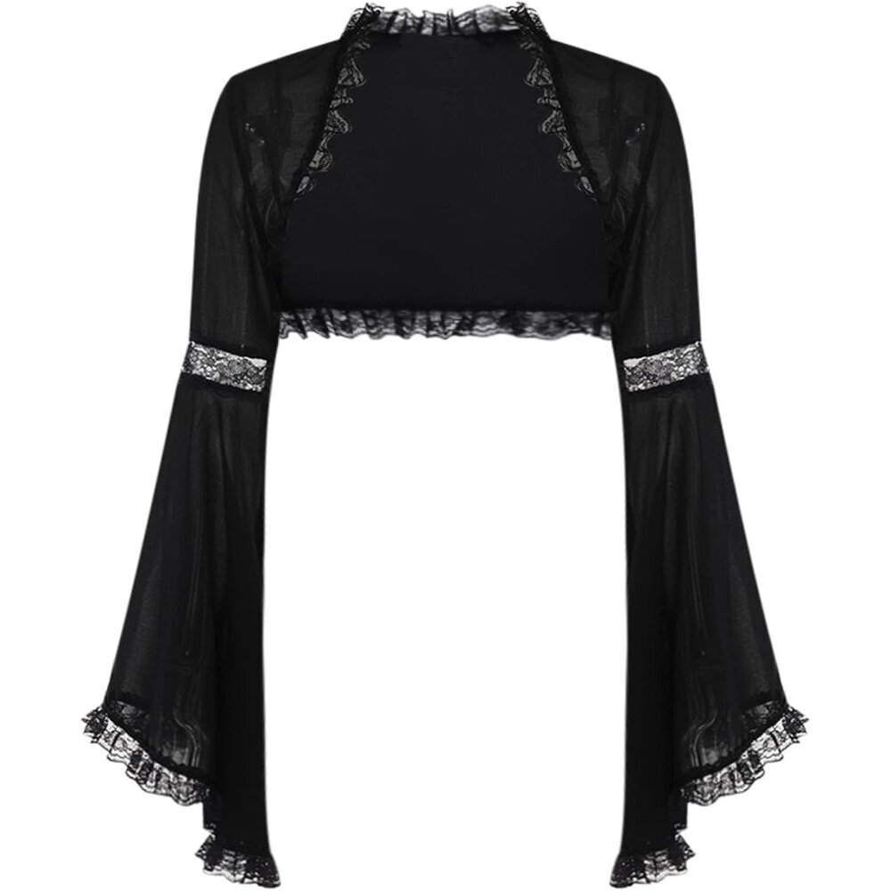 Women's Black 2 Goth Bell Long Sleeve Bolero Shrug Crop Top
